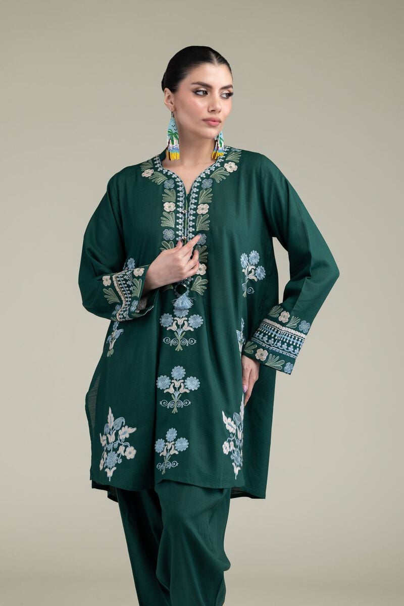 Green V-Neck Kurta
