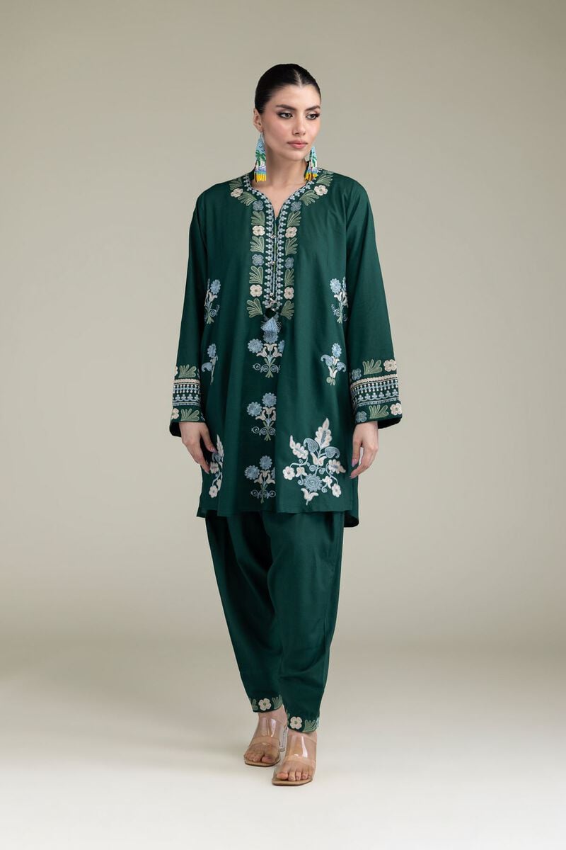Green V-Neck Kurta