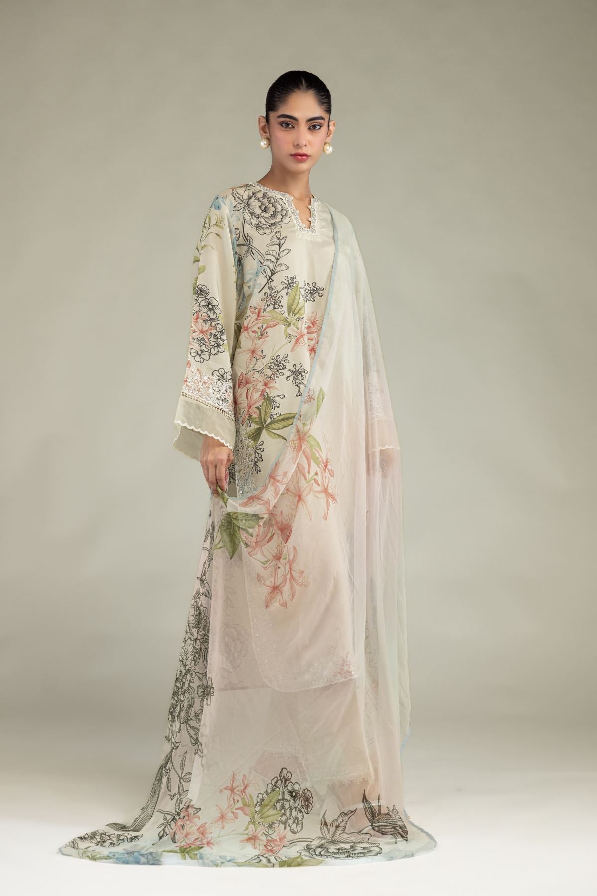 Floral Chiffon Dupatta