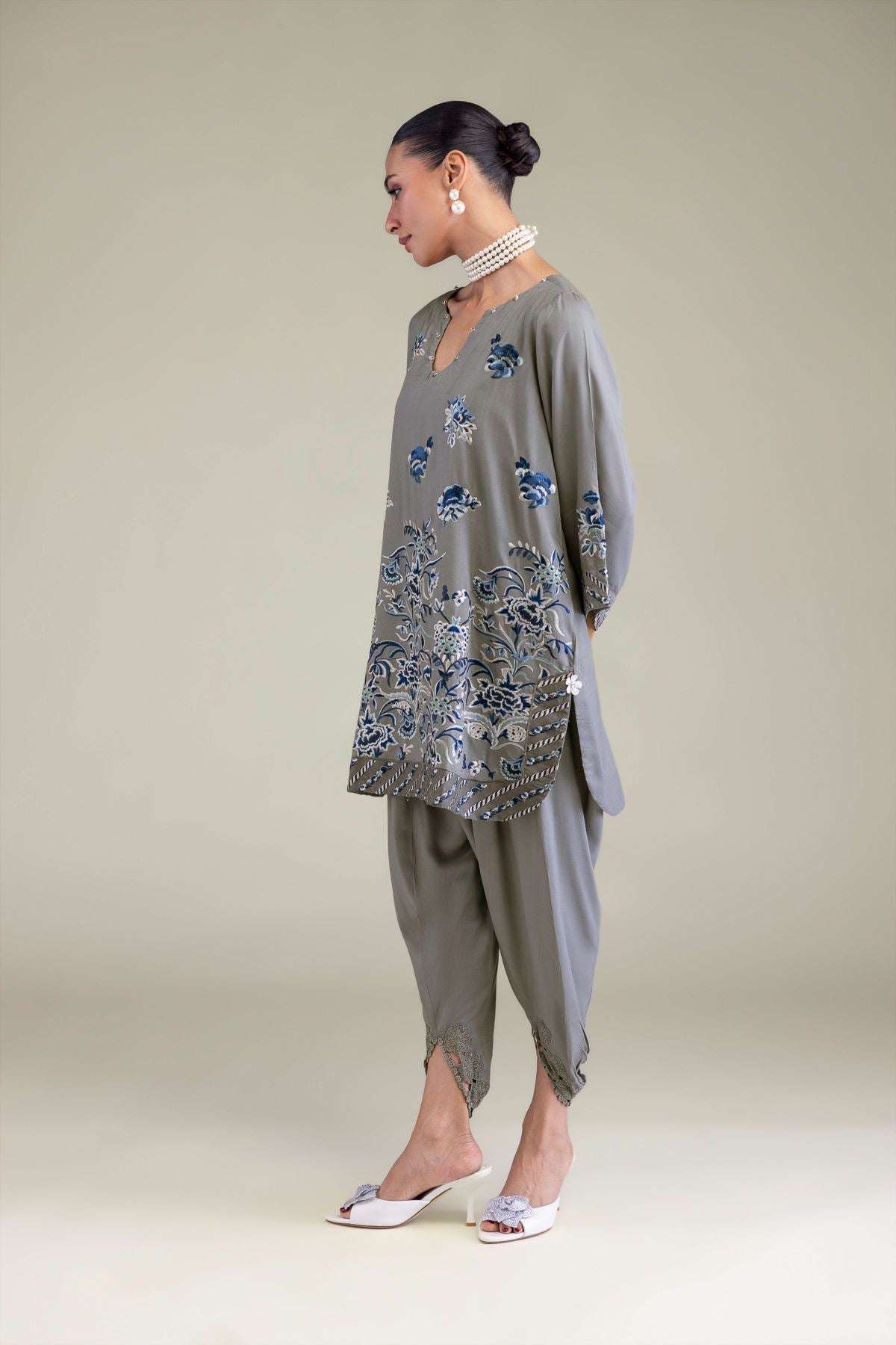Gray Floral Pants