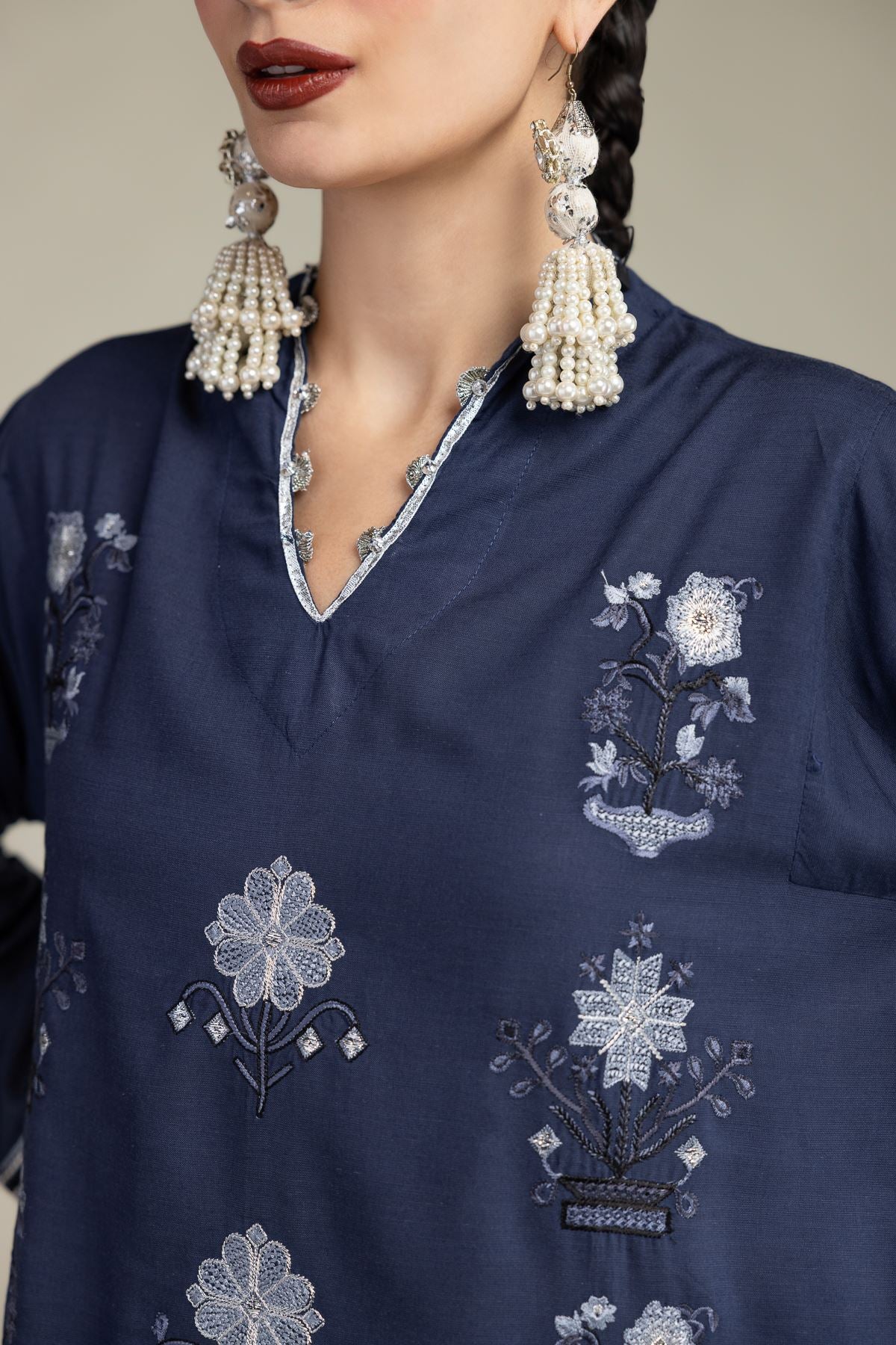 Floral V-Neck Kurta