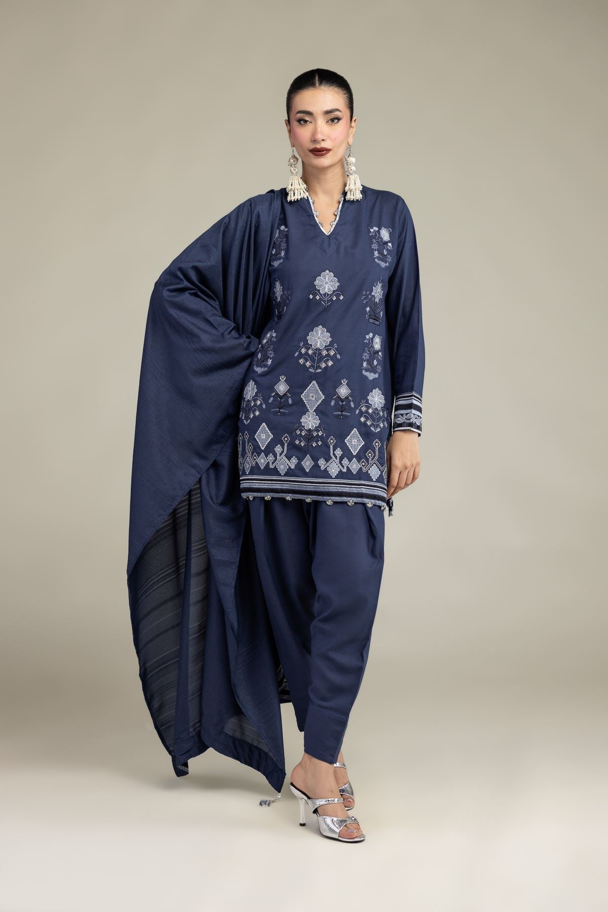 Navy Tassel Dupatta