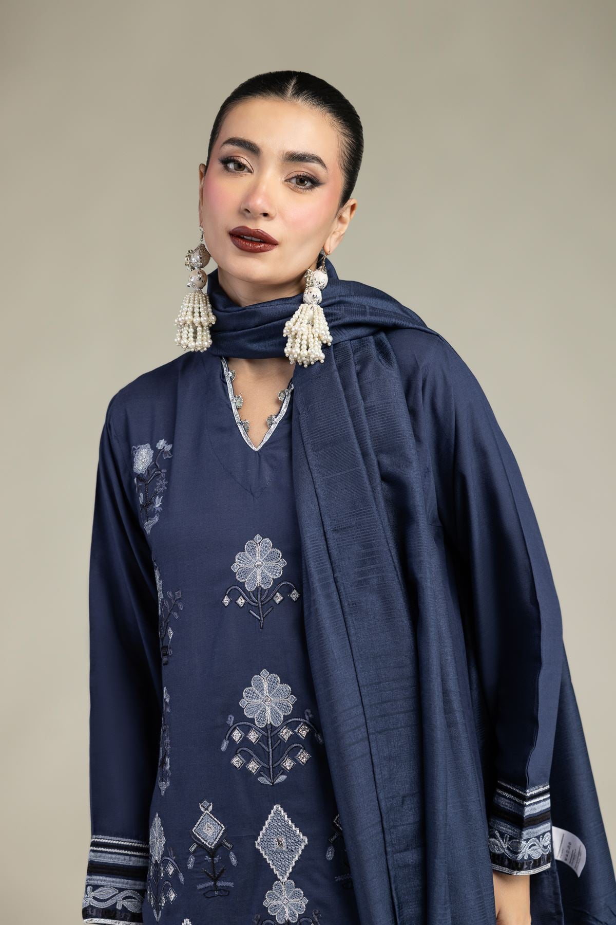 Navy Tassel Dupatta
