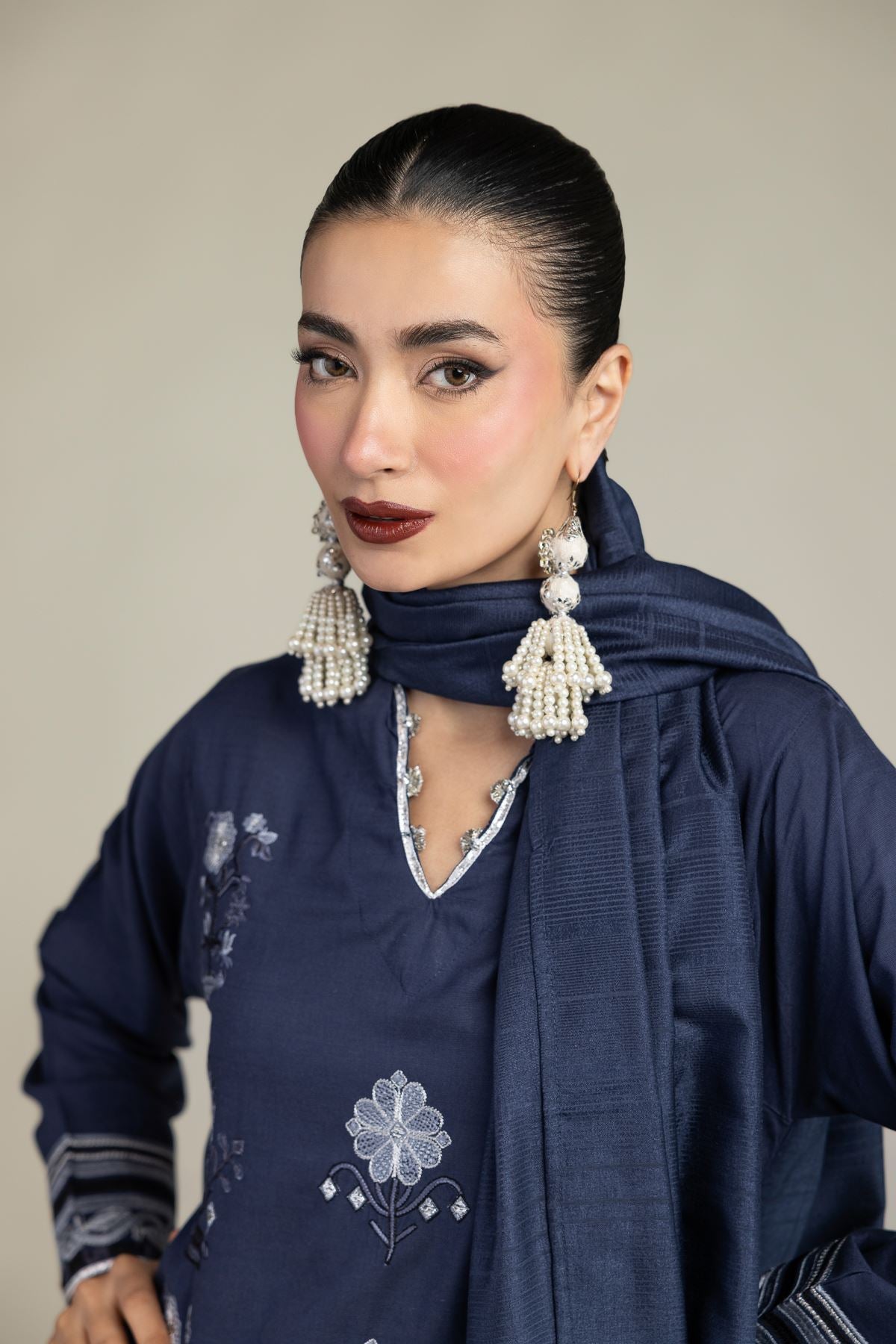 Navy Tassel Dupatta
