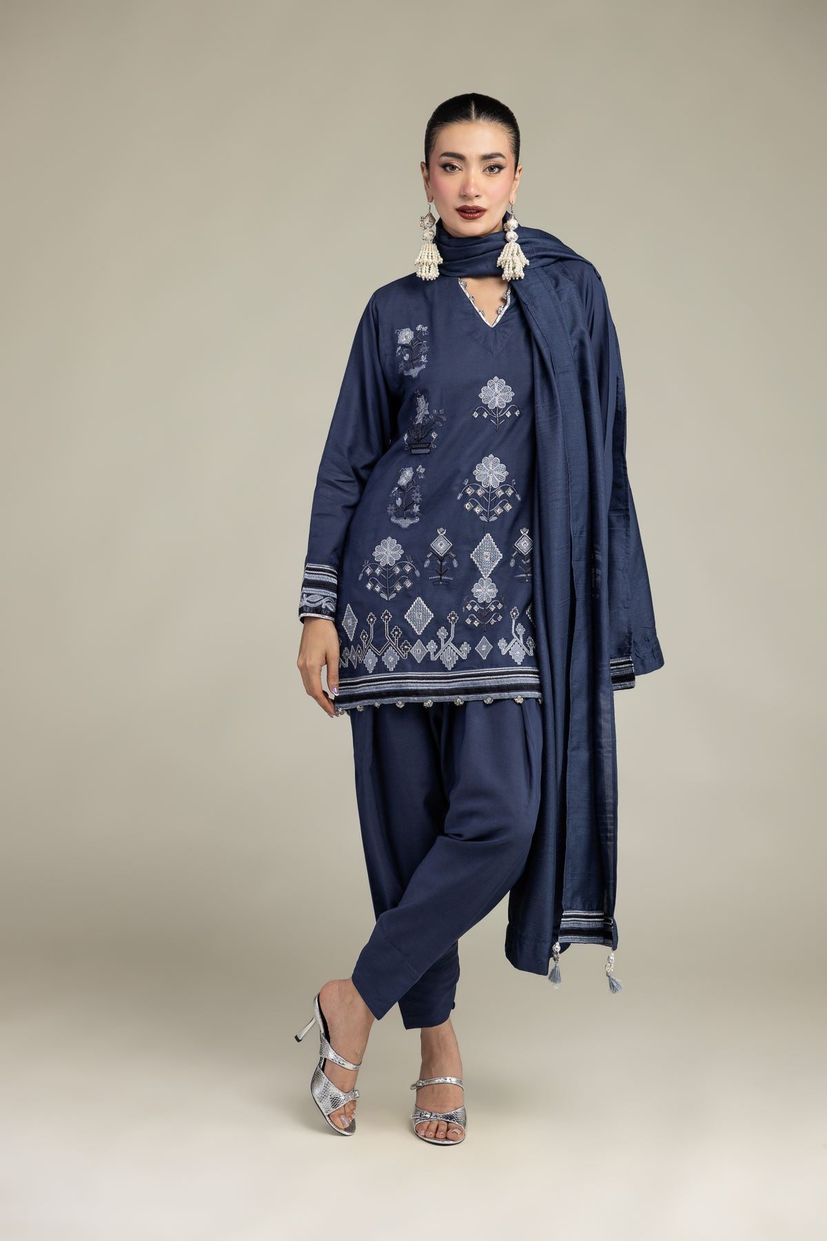 Navy Tassel Dupatta