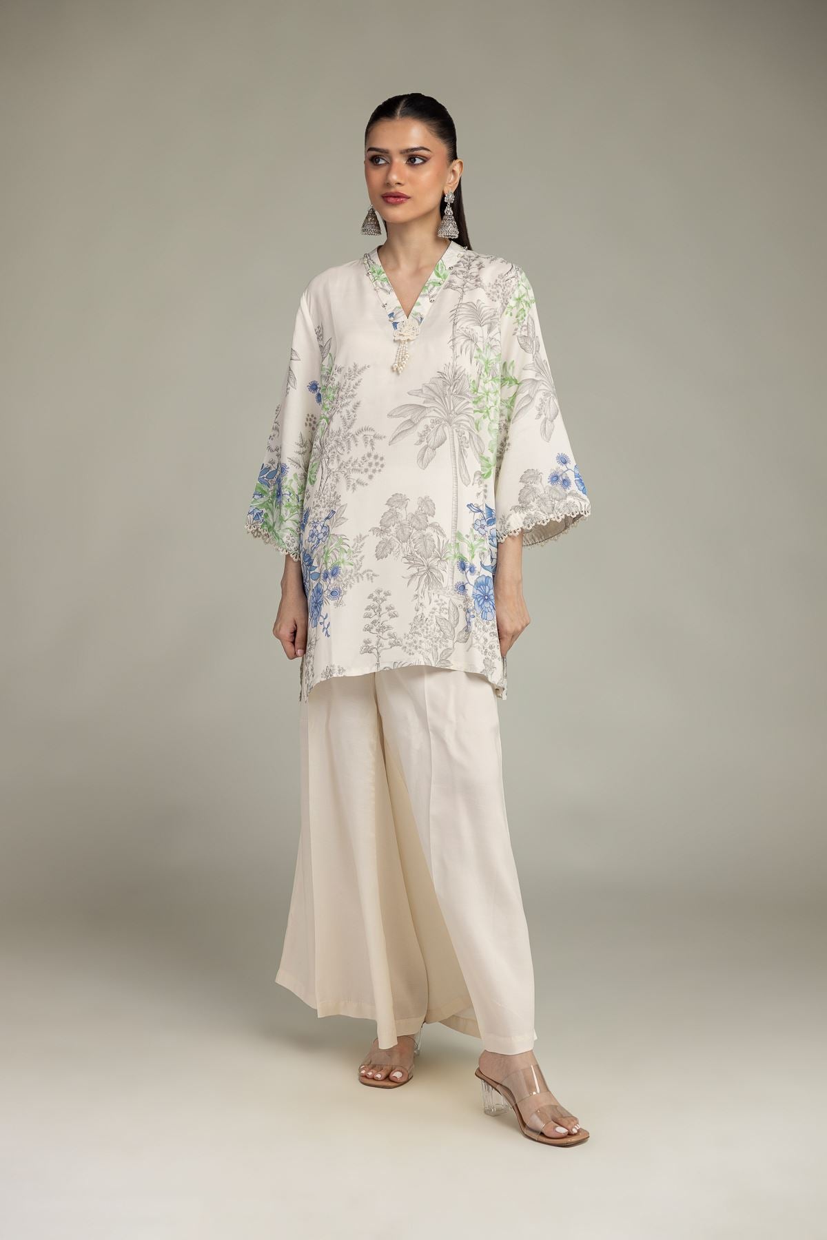 Floral V-Neck Kurta