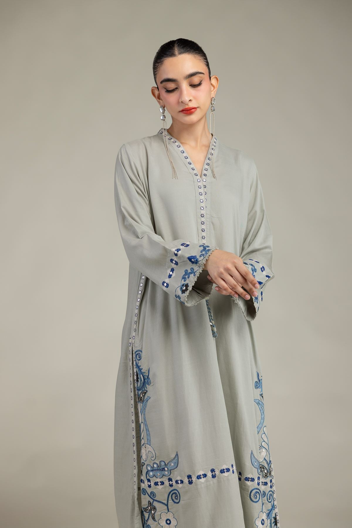Floral V-Neck Kurta