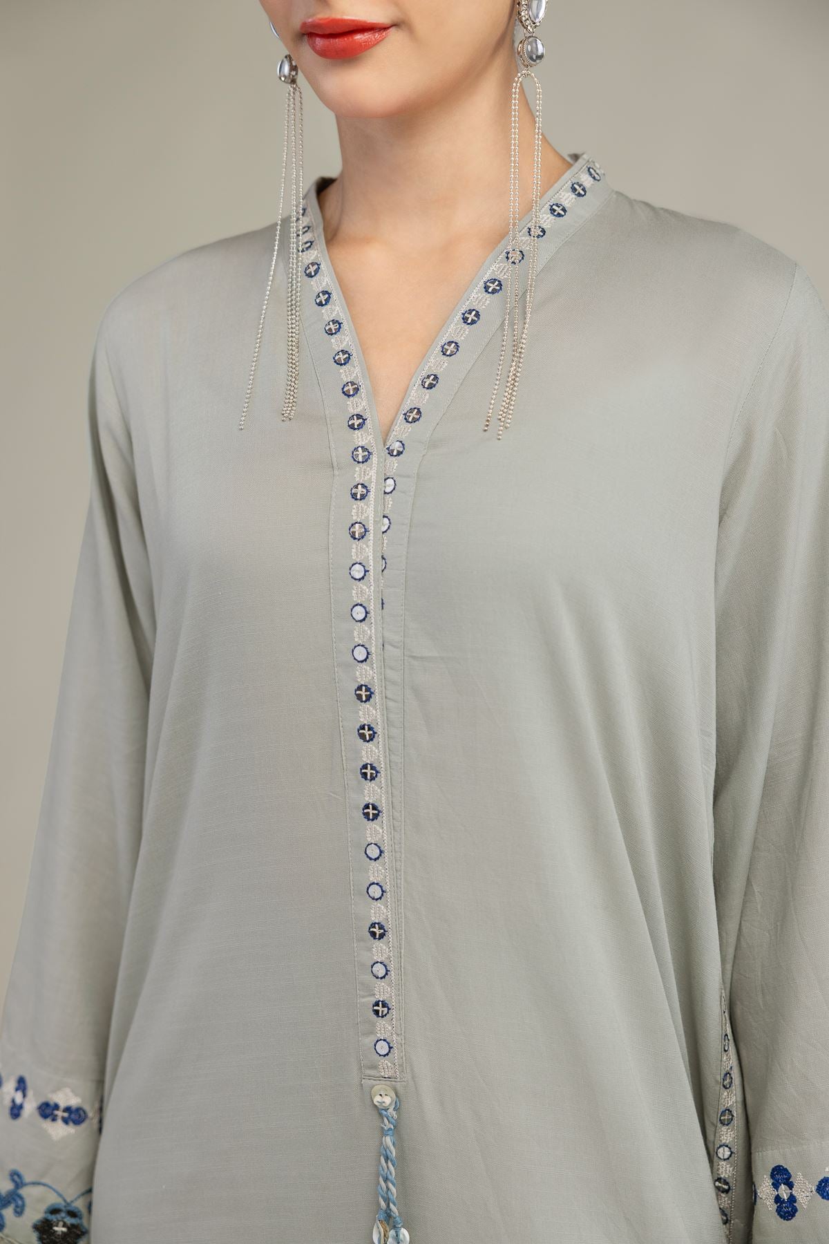 Floral V-Neck Kurta