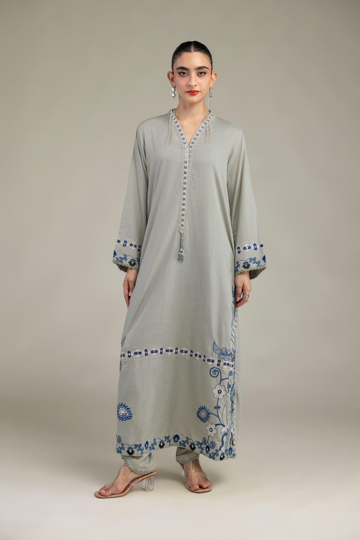 Floral V-Neck Kurta