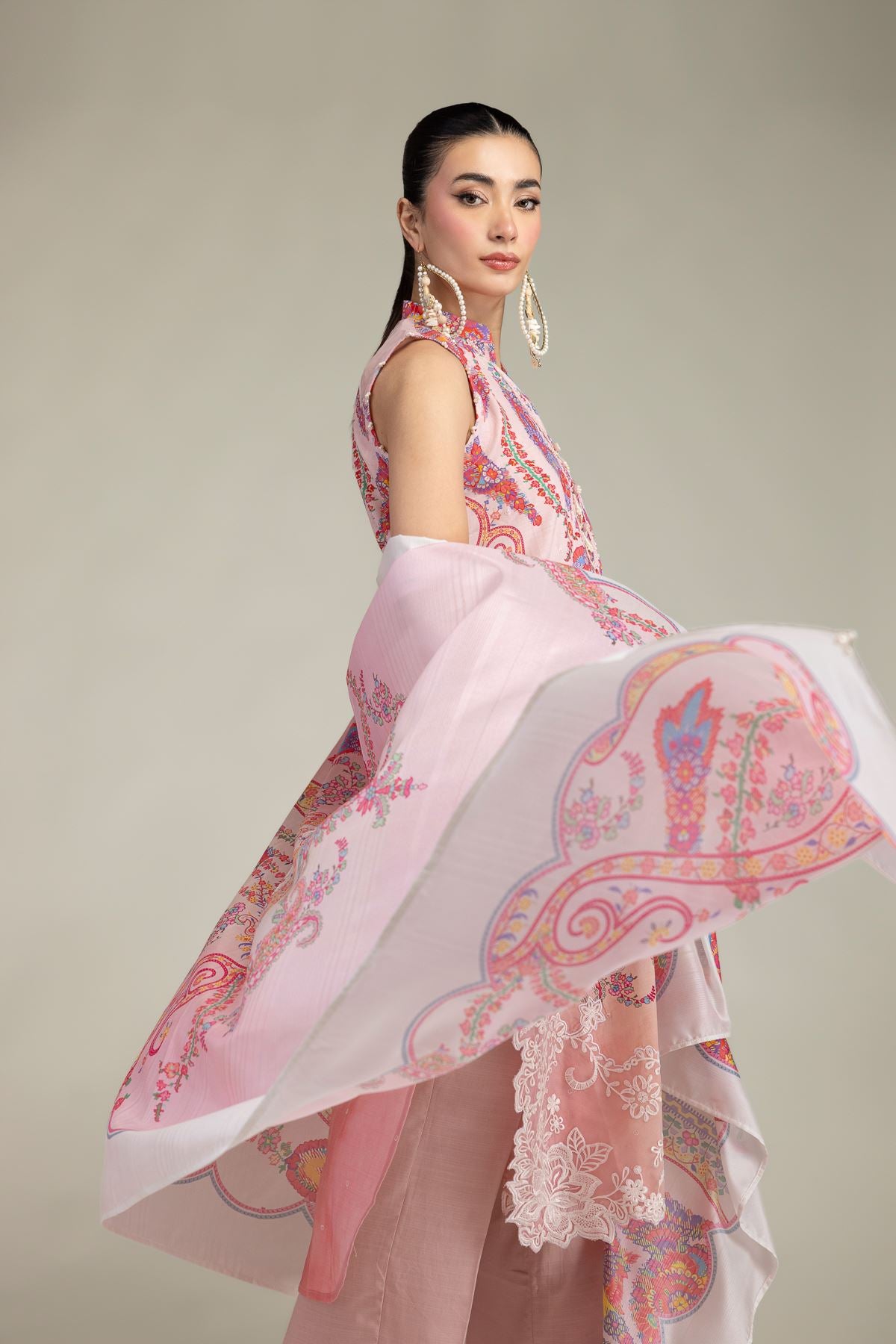 Pink Floral Dupatta