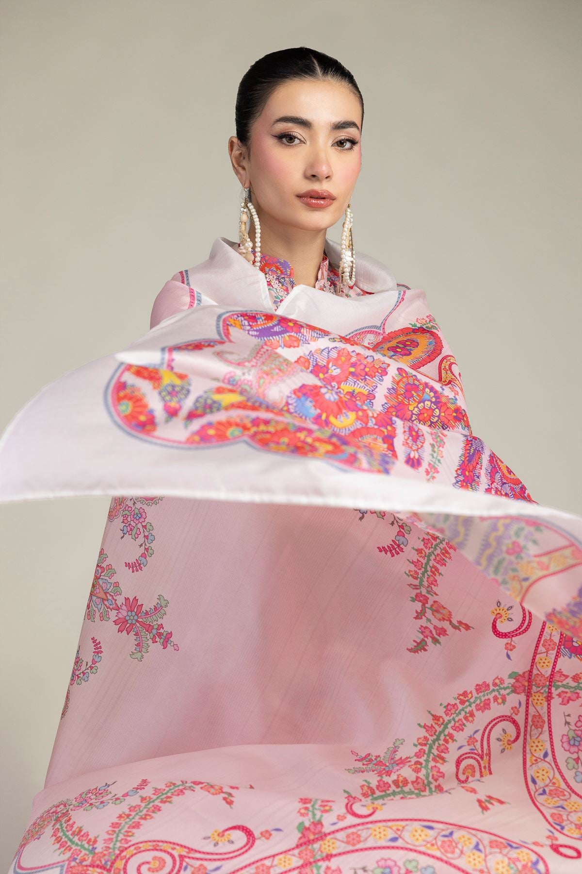 Pink Floral Dupatta