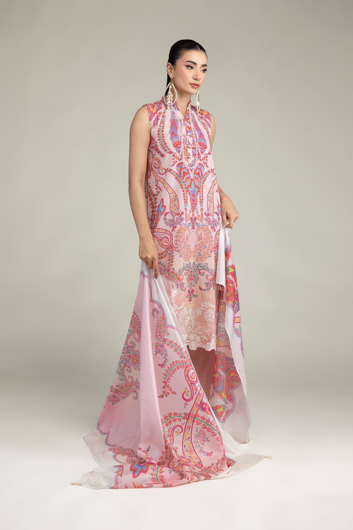 Pink Floral Dupatta