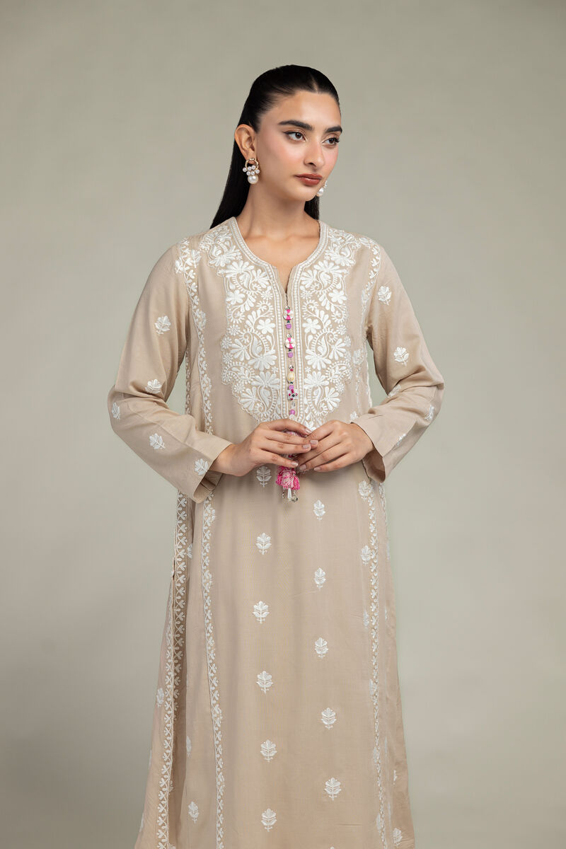Beige Embroidered Kurta
