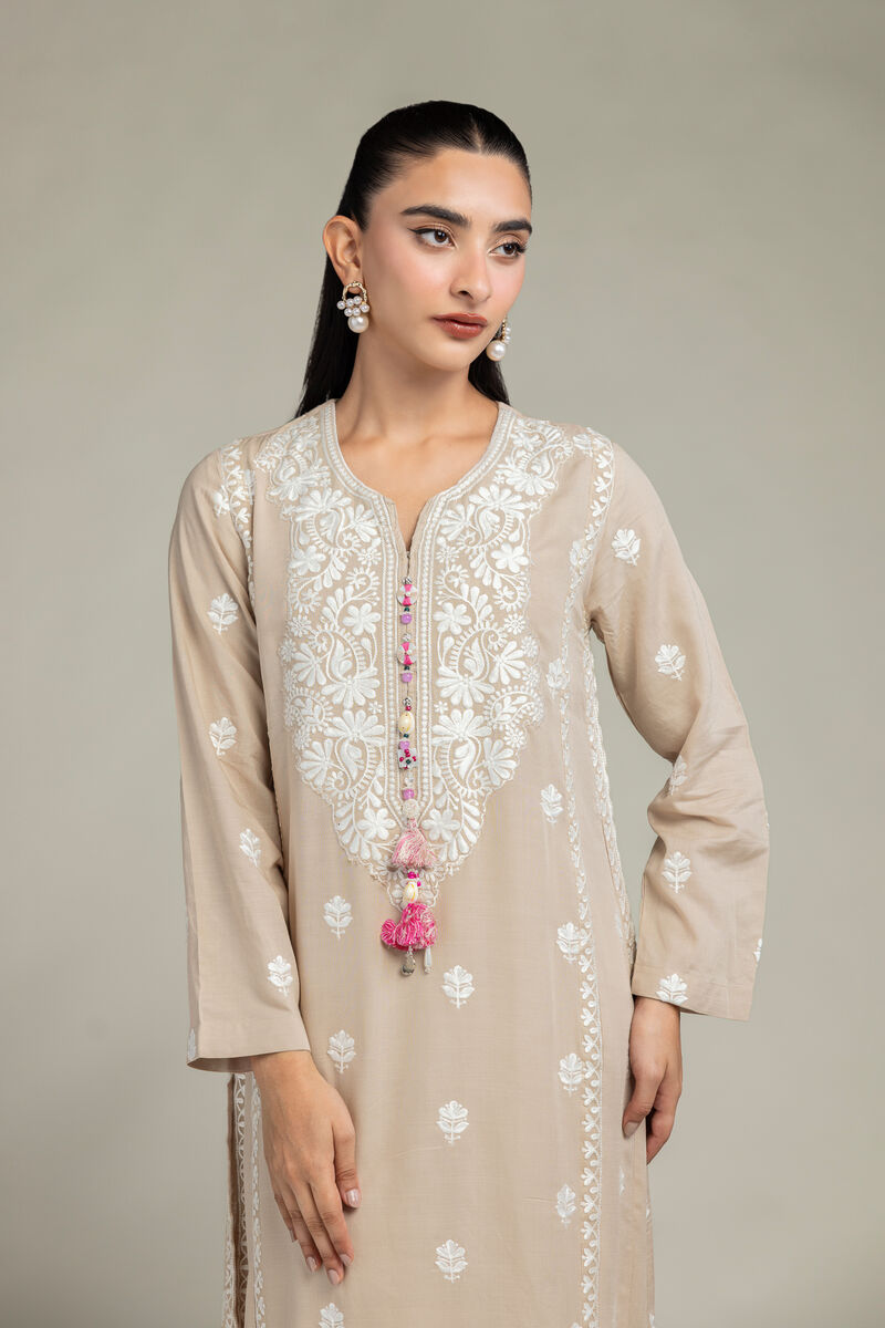 Beige Embroidered Kurta