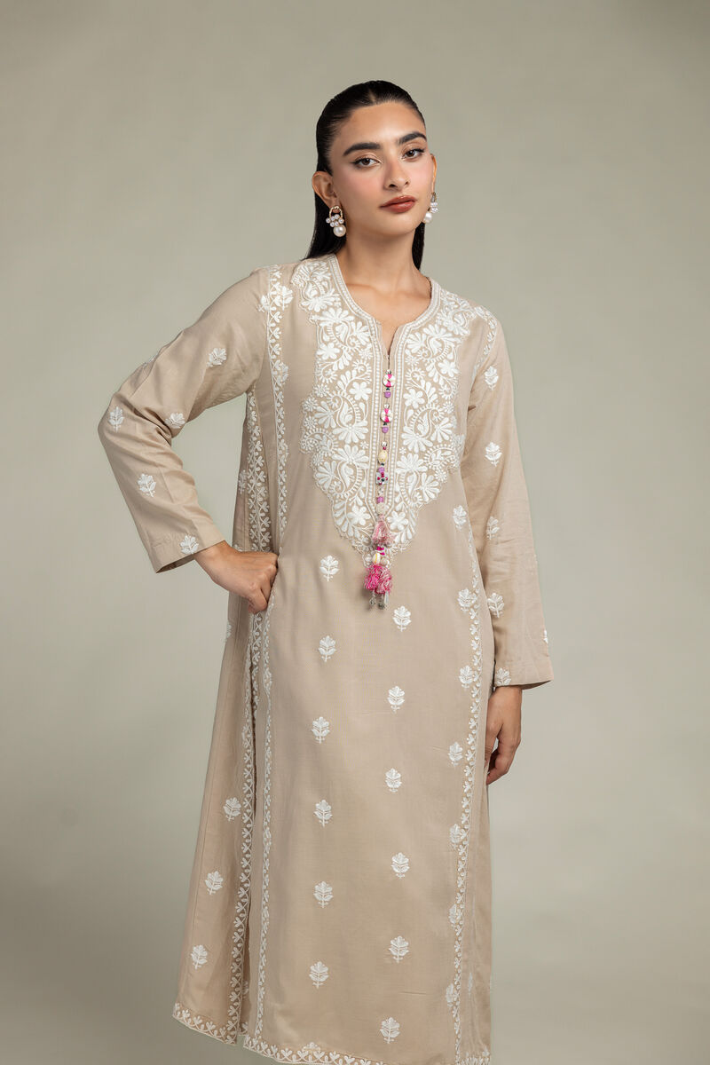 Beige Embroidered Kurta