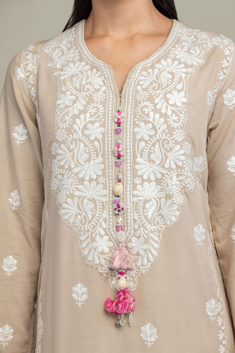 Beige Embroidered Kurta