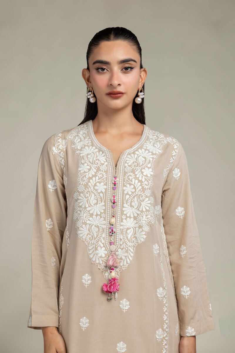 Beige Embroidered Kurta