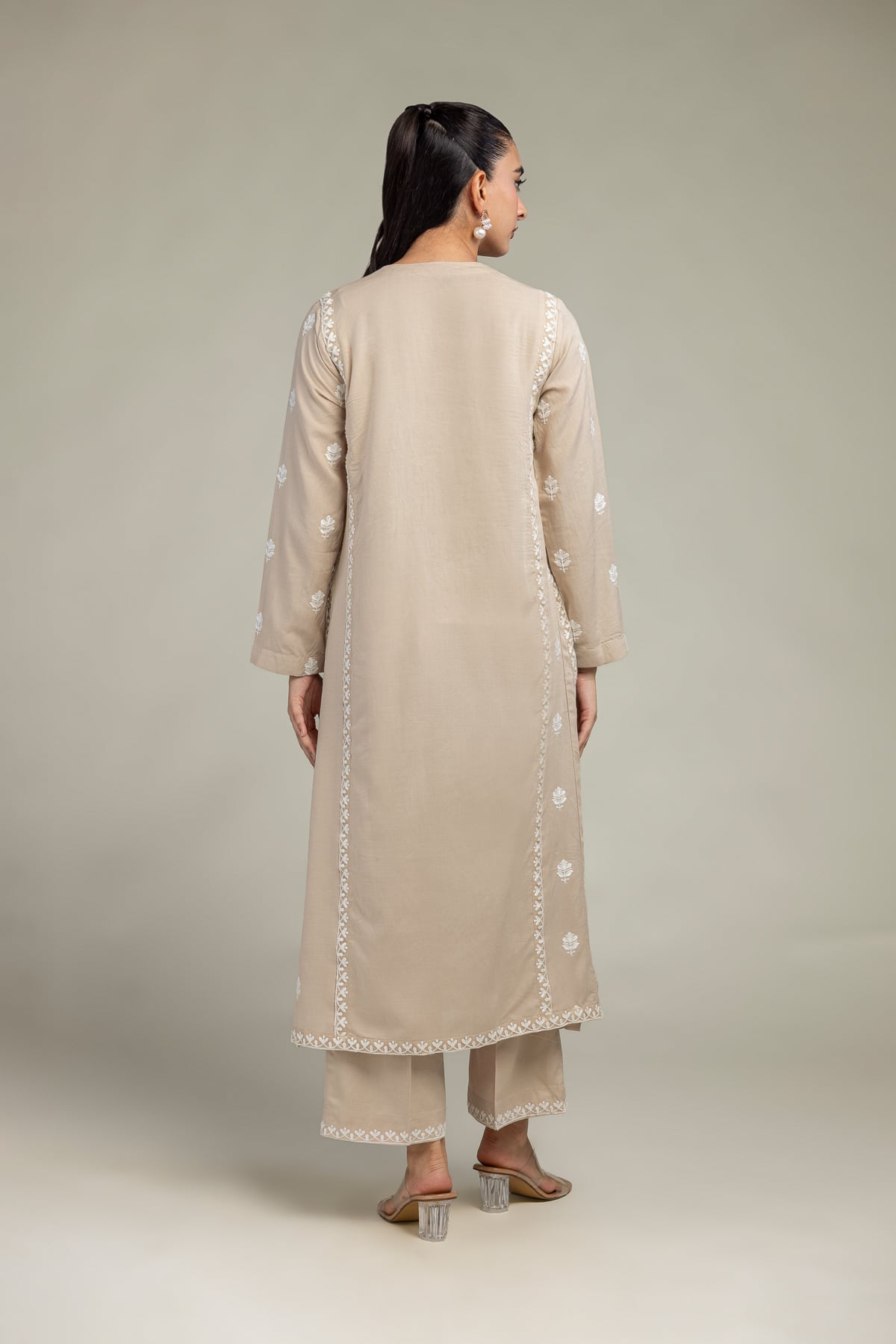 Beige Embroidered Kurta
