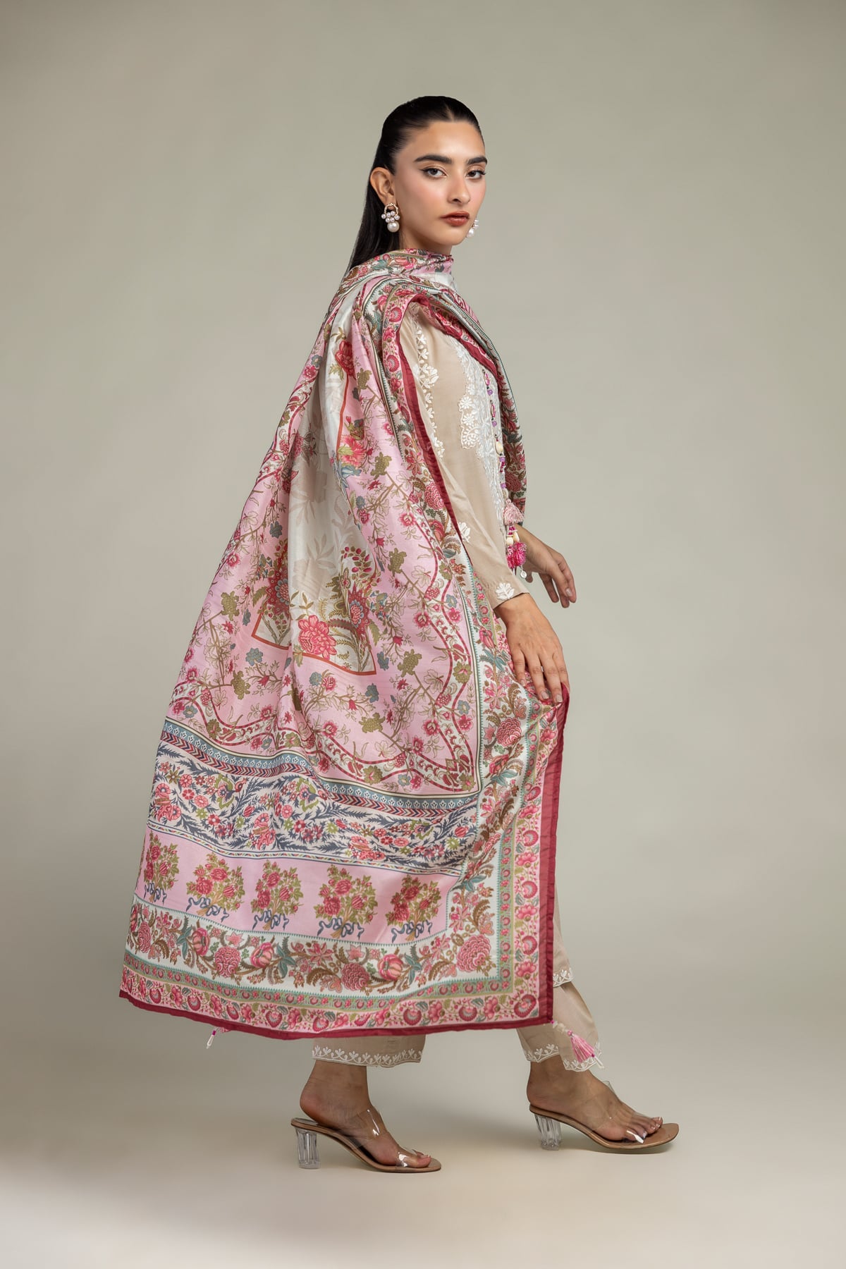 Pink Floral Dupatta