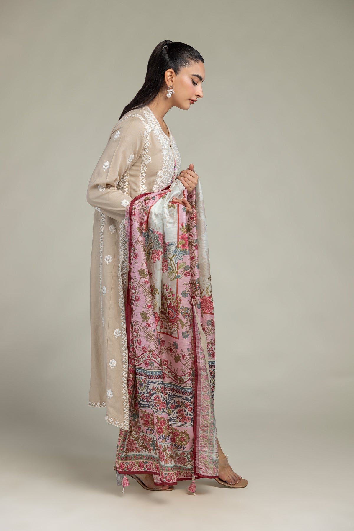 Pink Floral Dupatta