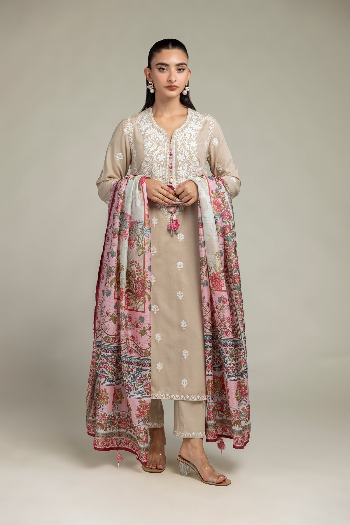Pink Floral Dupatta