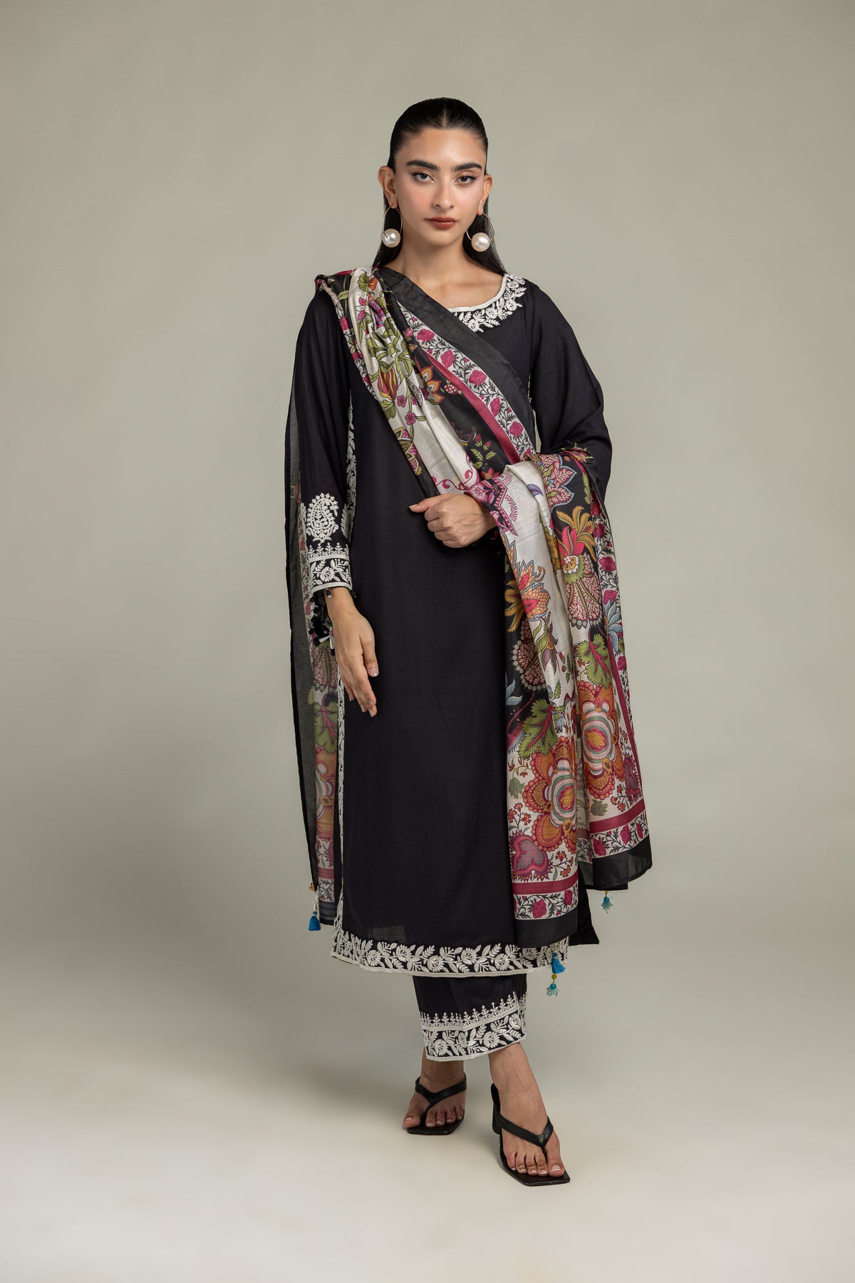 Black Silk Dupatta