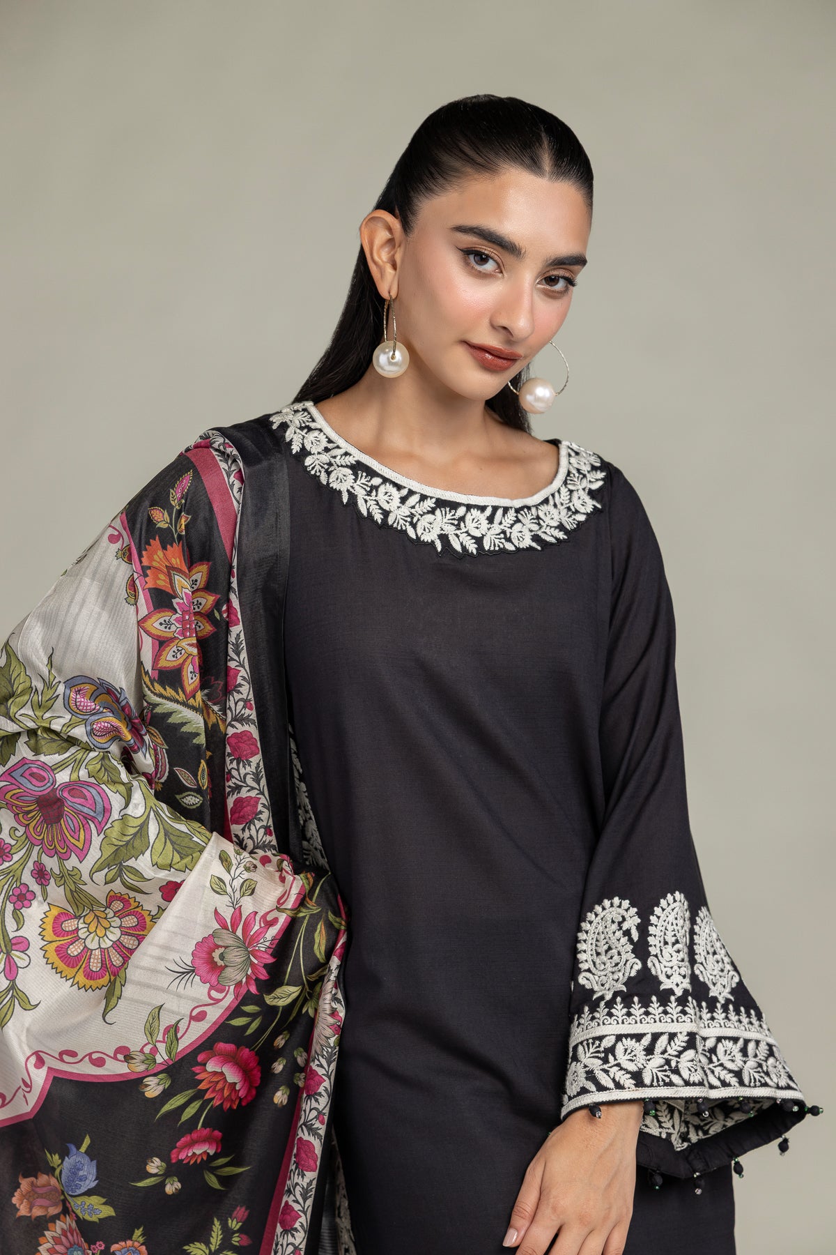 Black Silk Dupatta