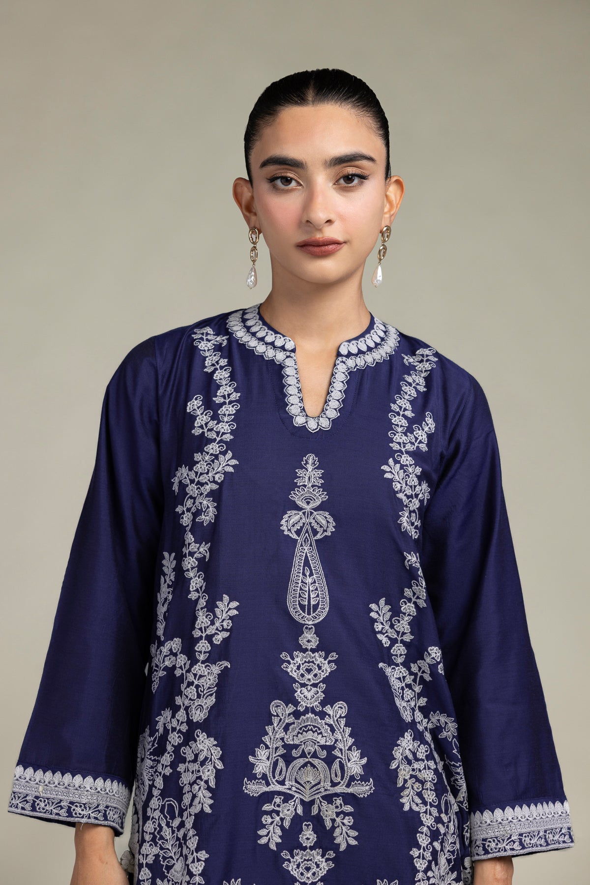 Navy Floral Kurta