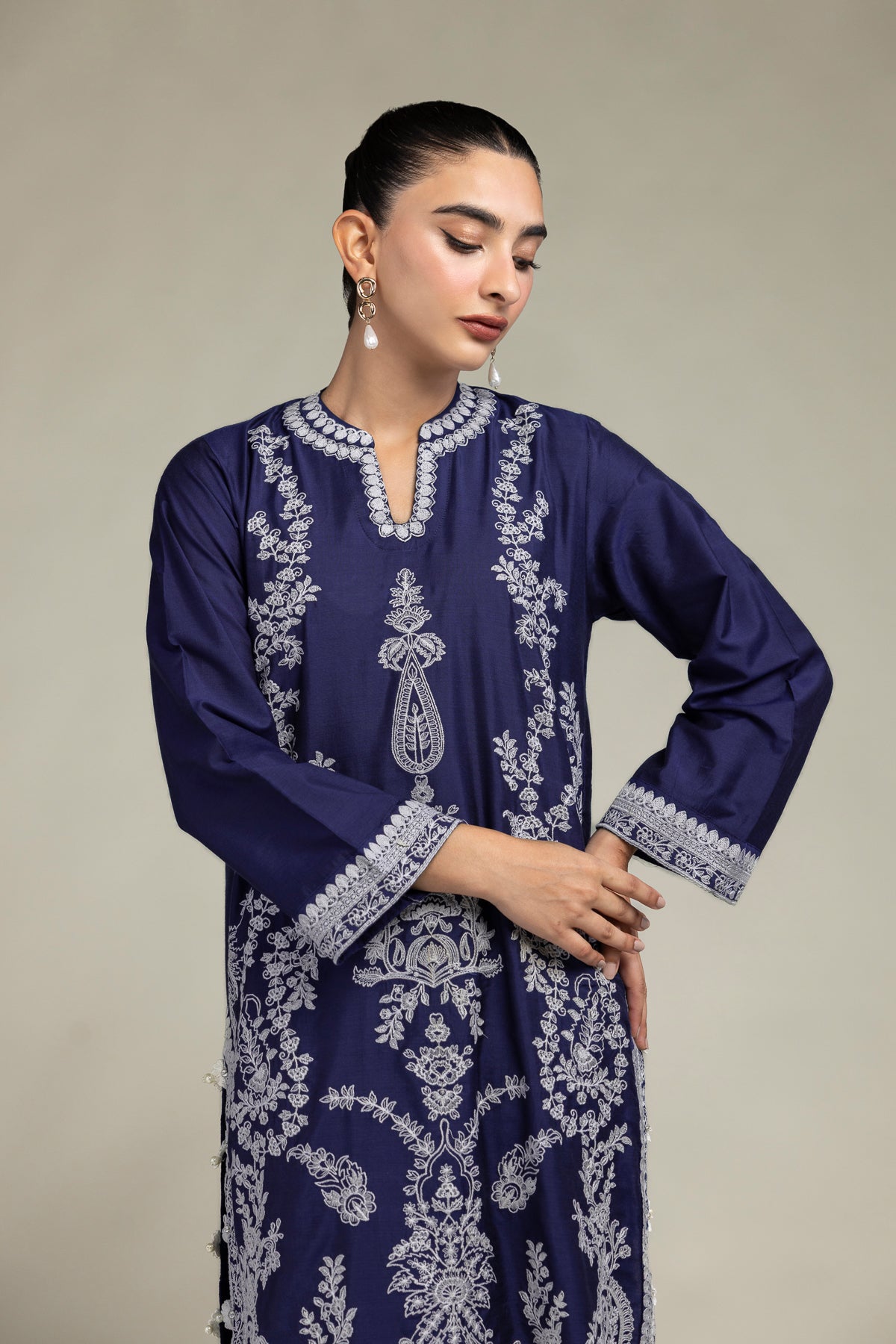 Navy Floral Kurta