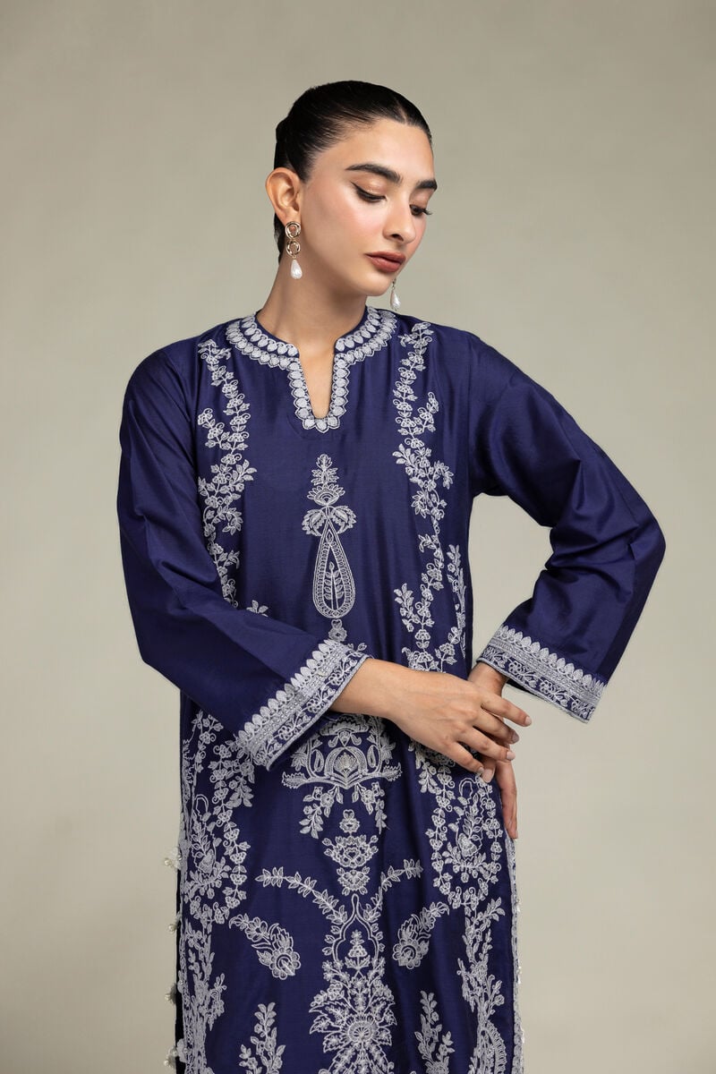 Navy Floral Kurta