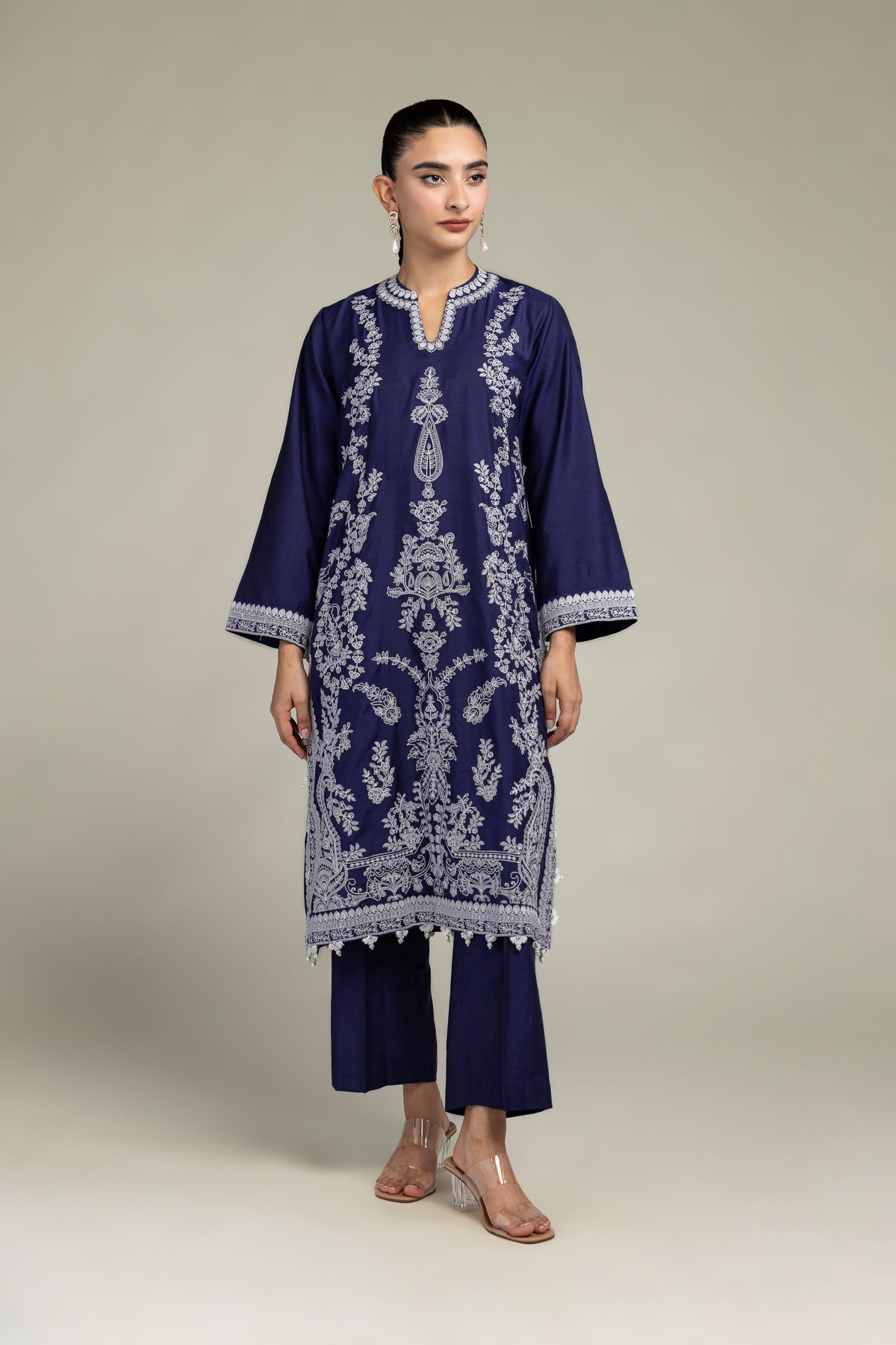 Navy Floral Kurta