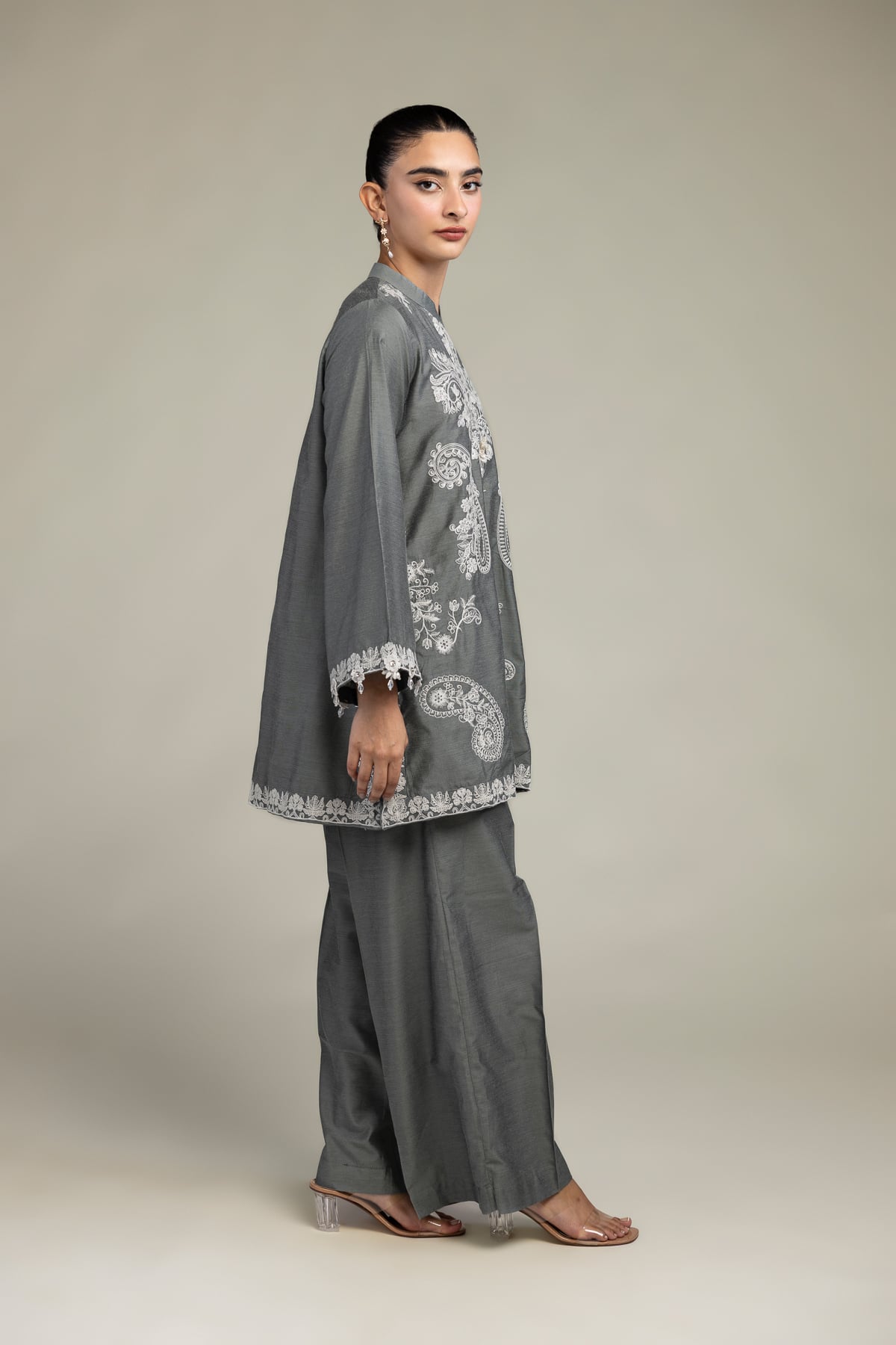 Gray Solid Pants