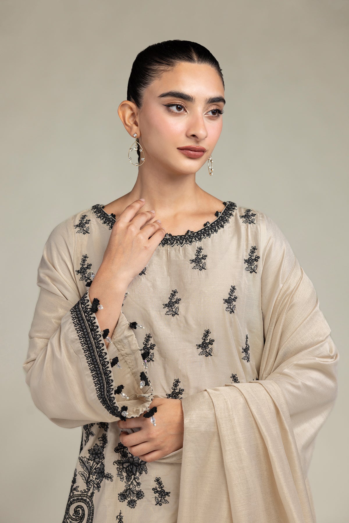 Floral Beige Dupatta