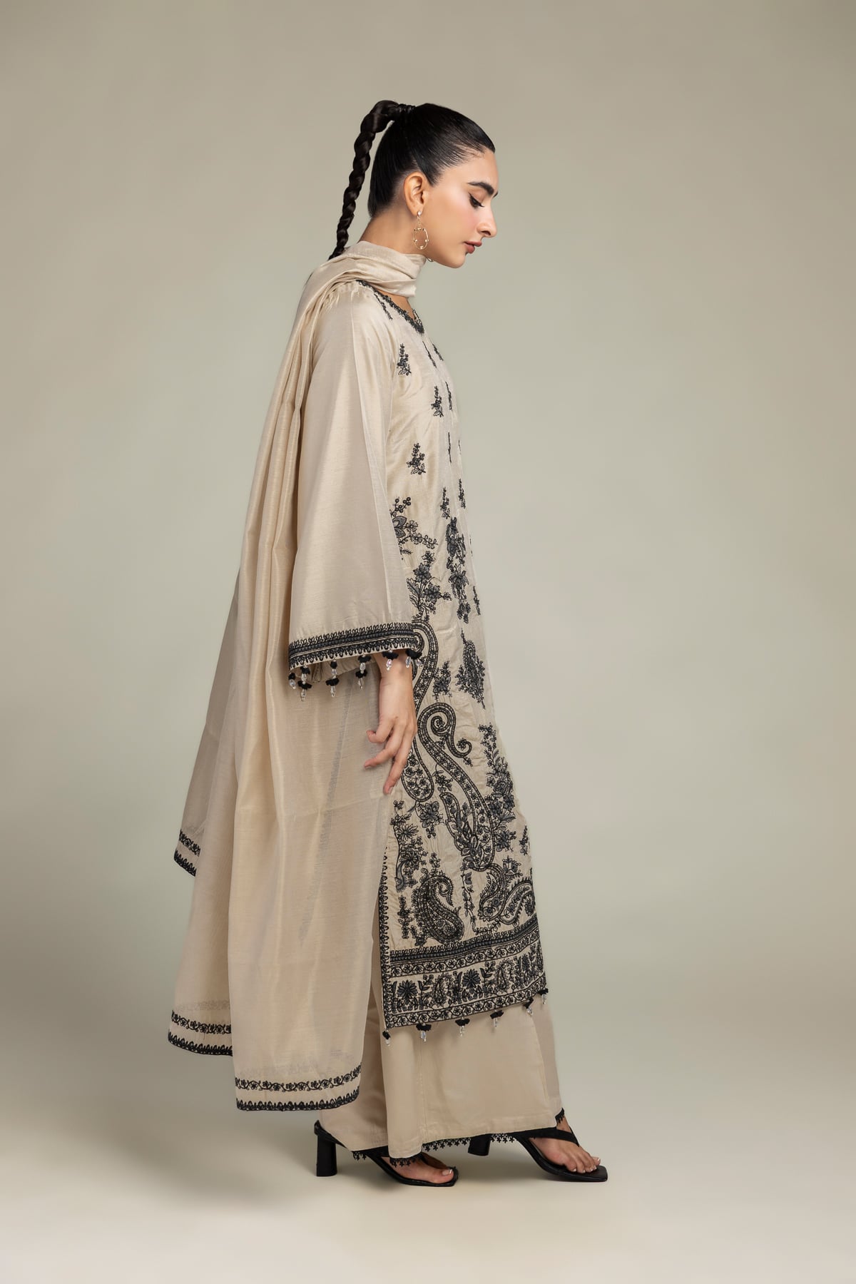 Floral Beige Dupatta