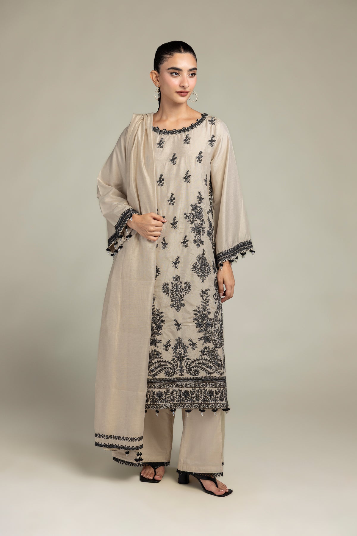 Floral Beige Dupatta