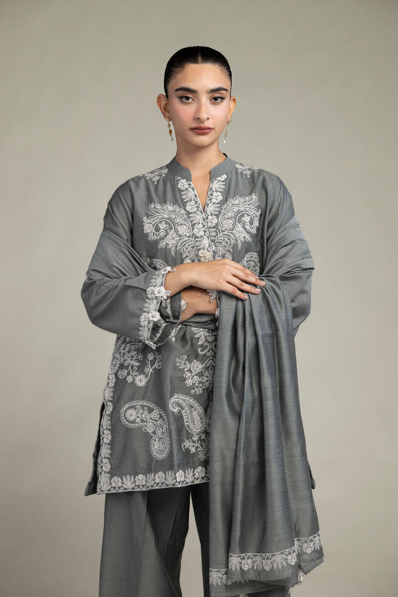 Gray Floral Dupatta