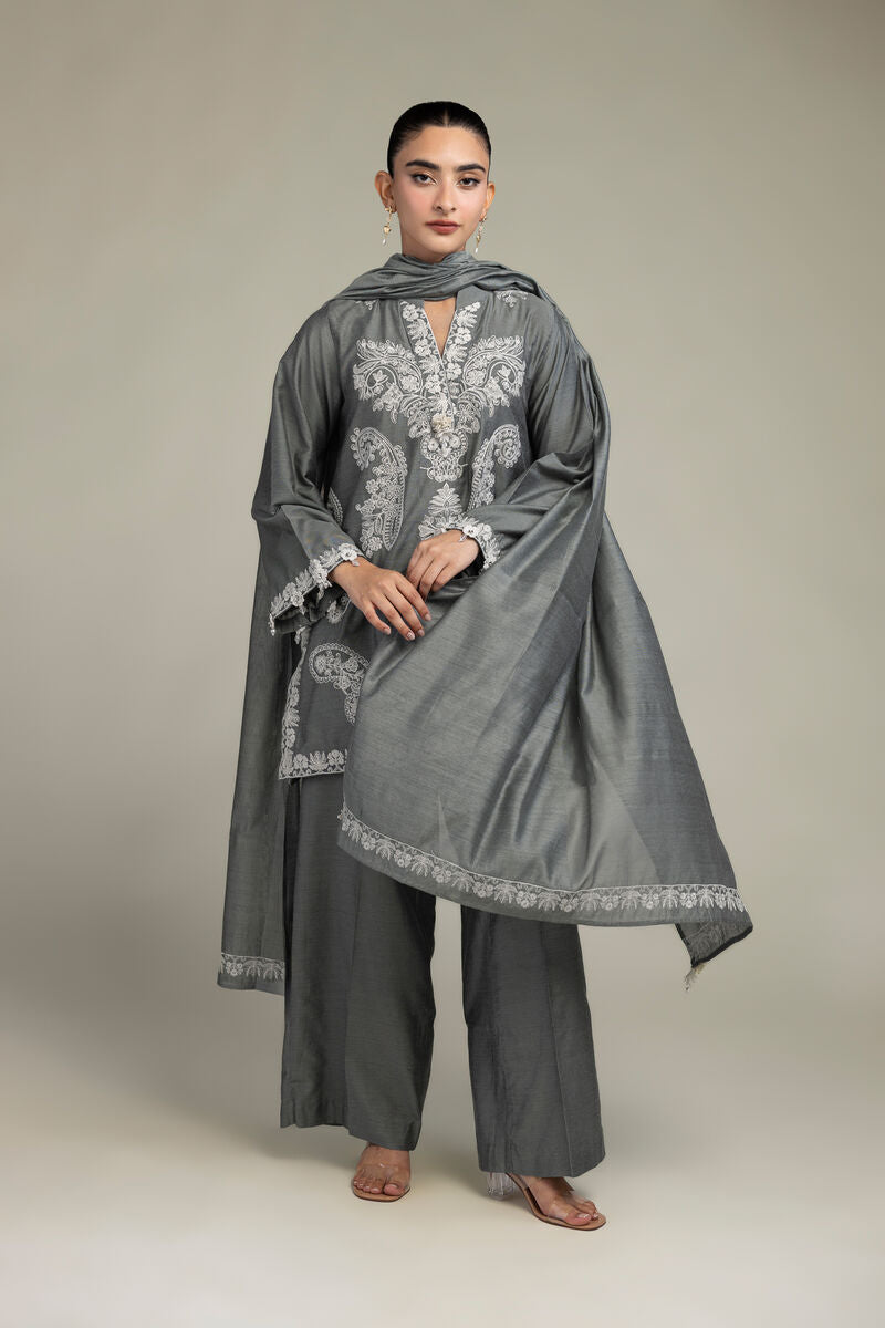 Gray Floral Dupatta