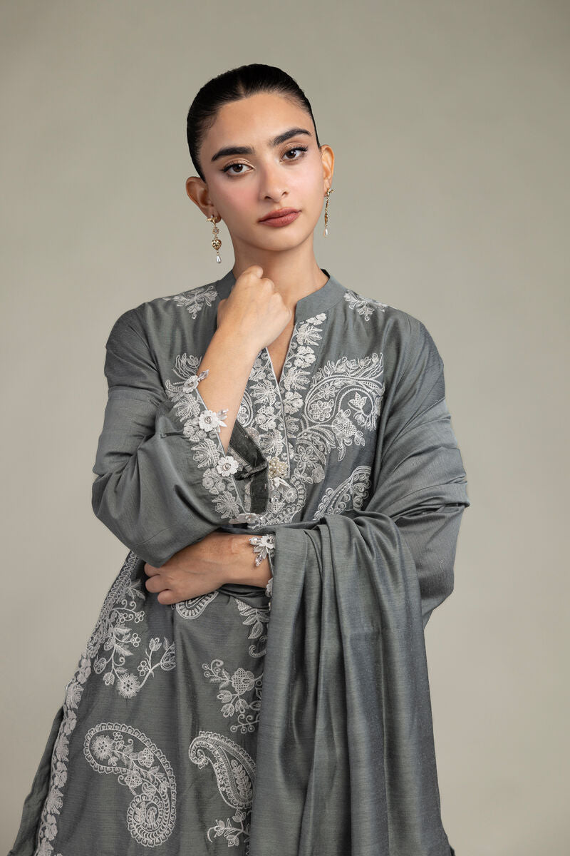 Gray Floral Dupatta