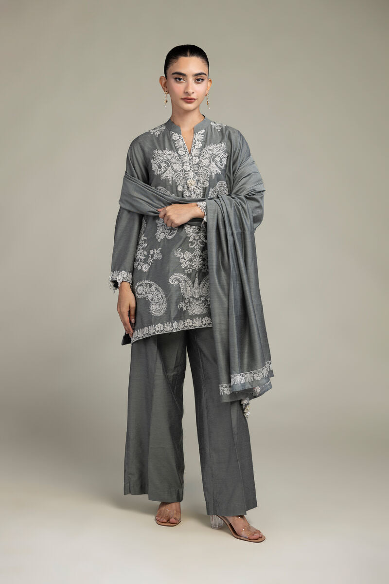 Gray Floral Dupatta