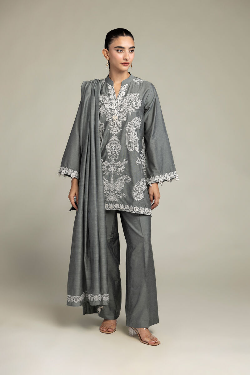 Gray Floral Dupatta