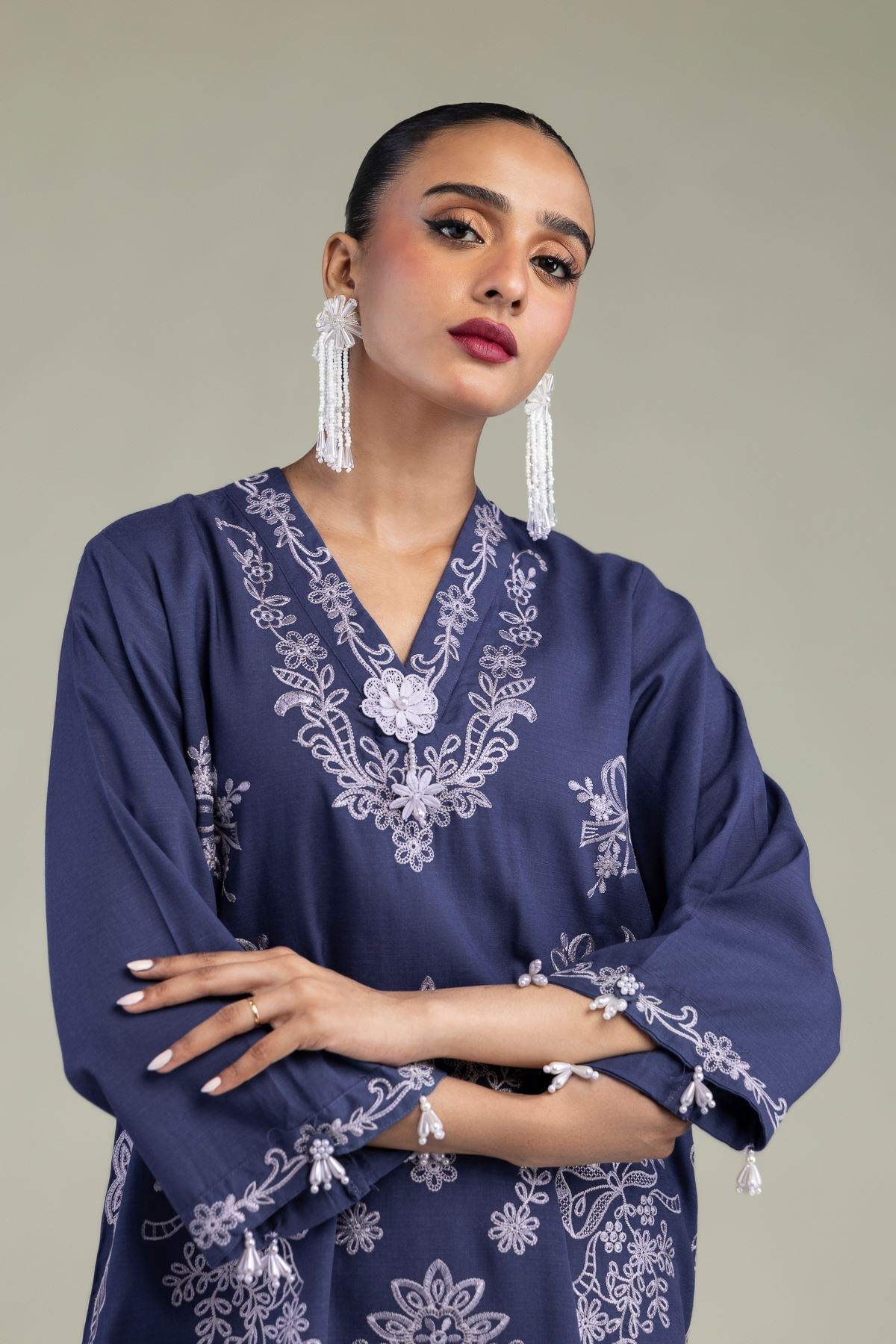Floral V-Neck Kurta