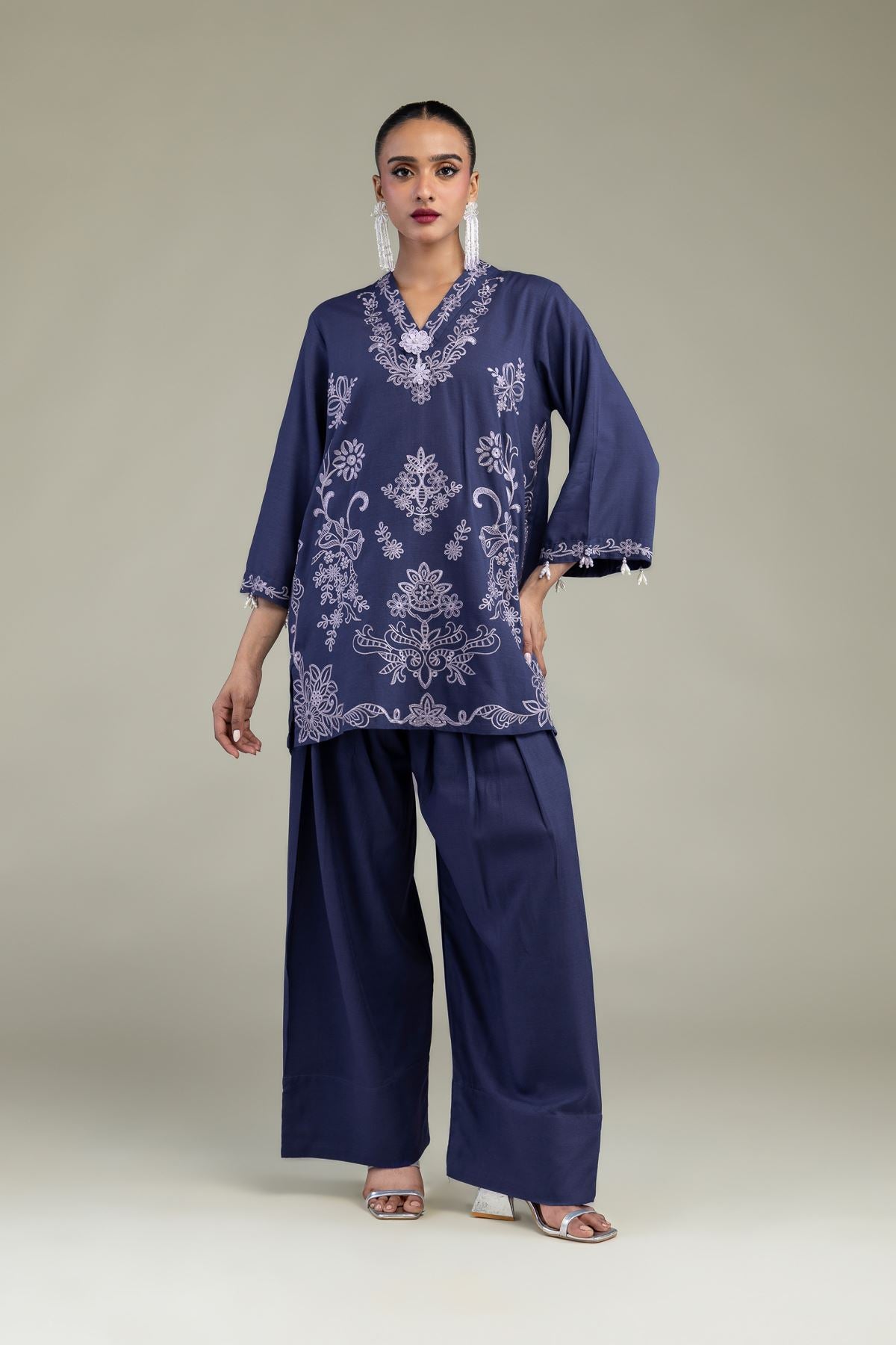 Floral V-Neck Kurta