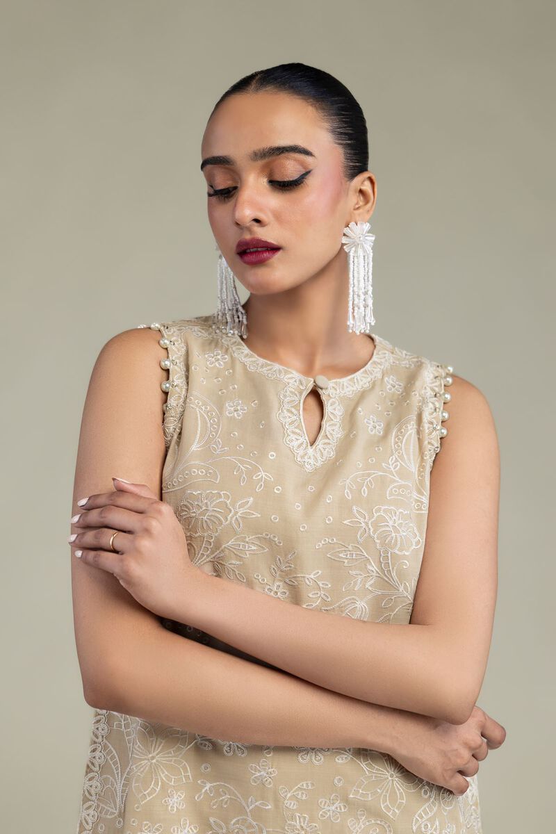 Beige Sleeveless Kurta