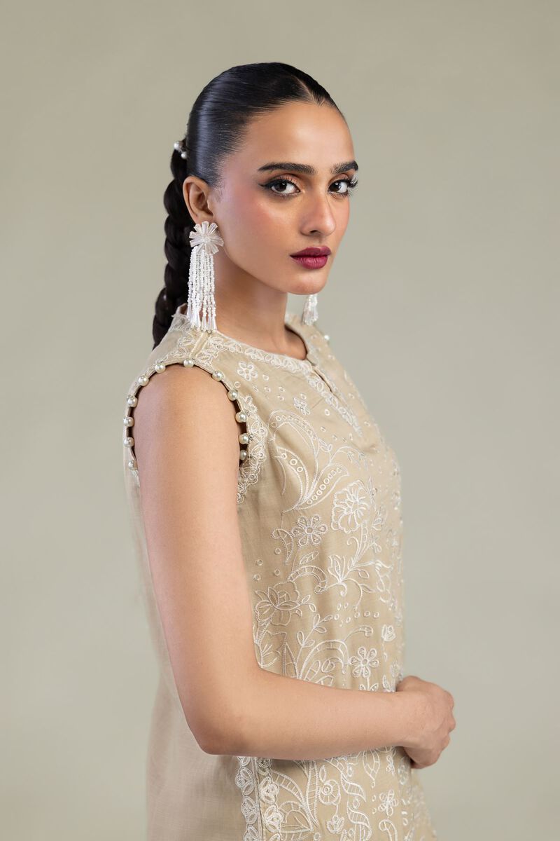 Beige Sleeveless Kurta