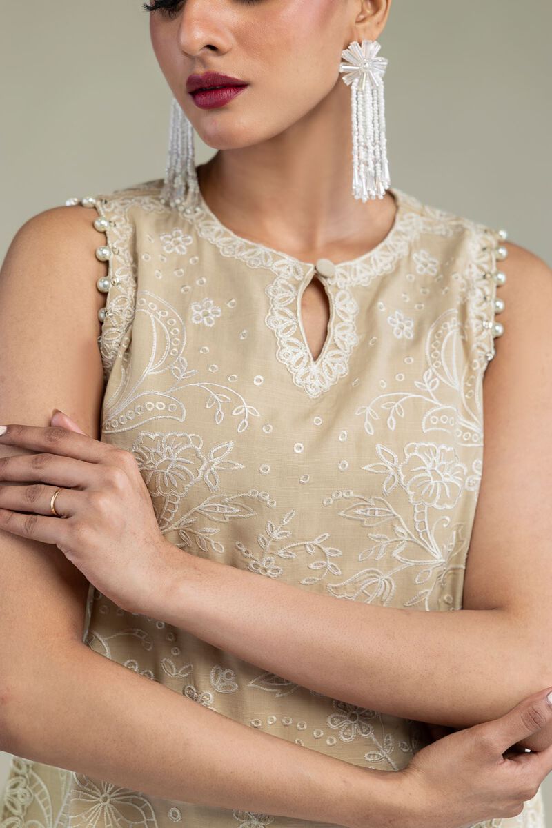 Beige Sleeveless Kurta