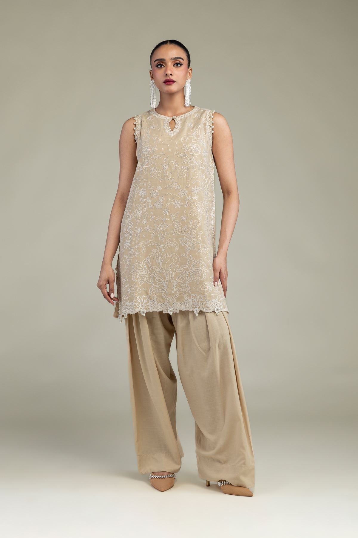 Beige Sleeveless Kurta