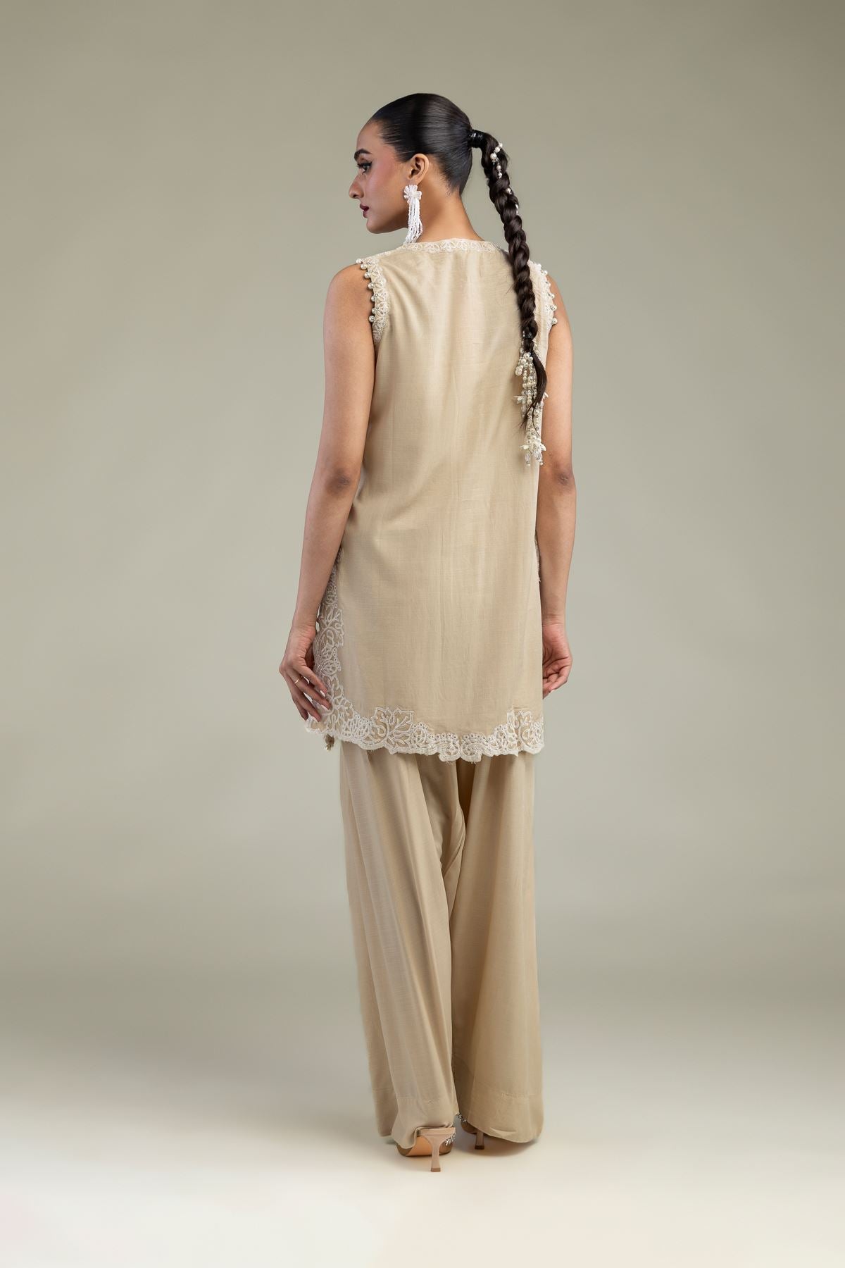 Beige Sleeveless Kurta