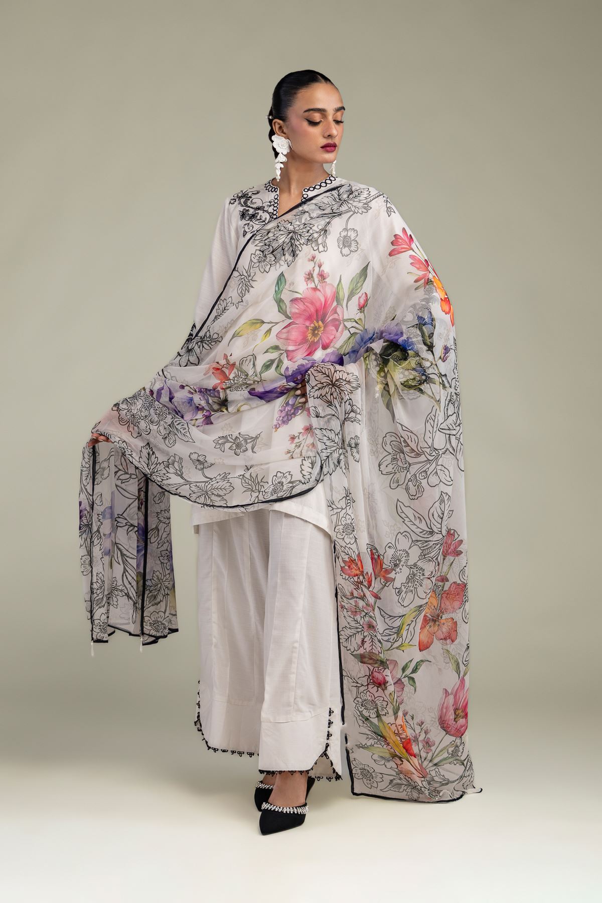 Floral Chiffon Dupatta