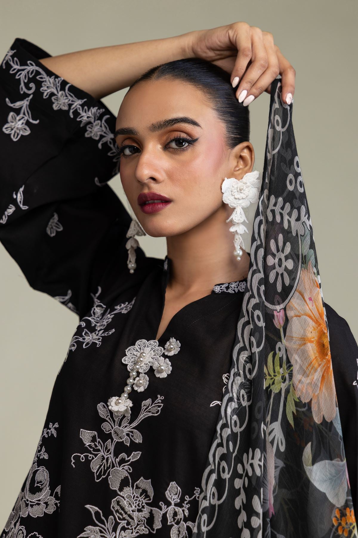 Floral Black Dupatta