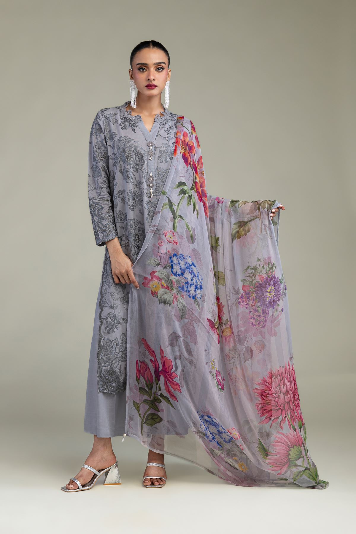 Floral Chiffon Dupatta
